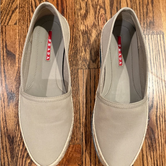 PRADA SPORT CANVAS SLIP-ON ESPADRILLES KHAKI LOAFER - Retail $495 - Picture 4 of 8